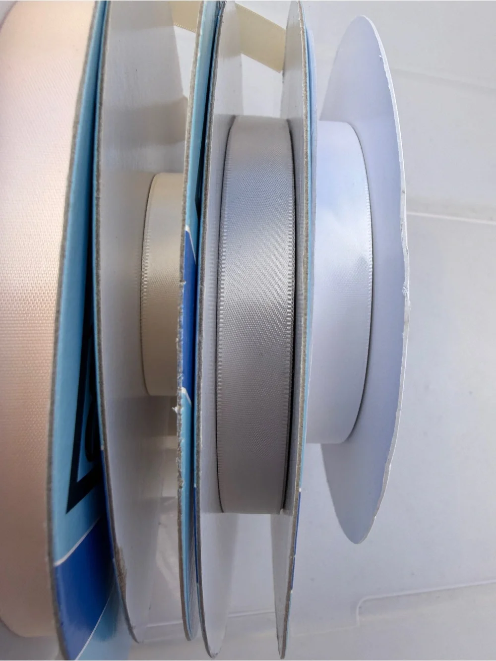 Mixed Satin Ribbon Spools - White, Cream, Blush, Gray, Silver, Gold